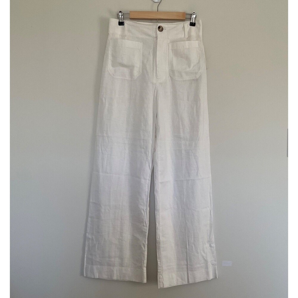 Maeve Colette Linen Stretch High-Rise Wide Leg Pants 27 Coastal Chic Minimalist